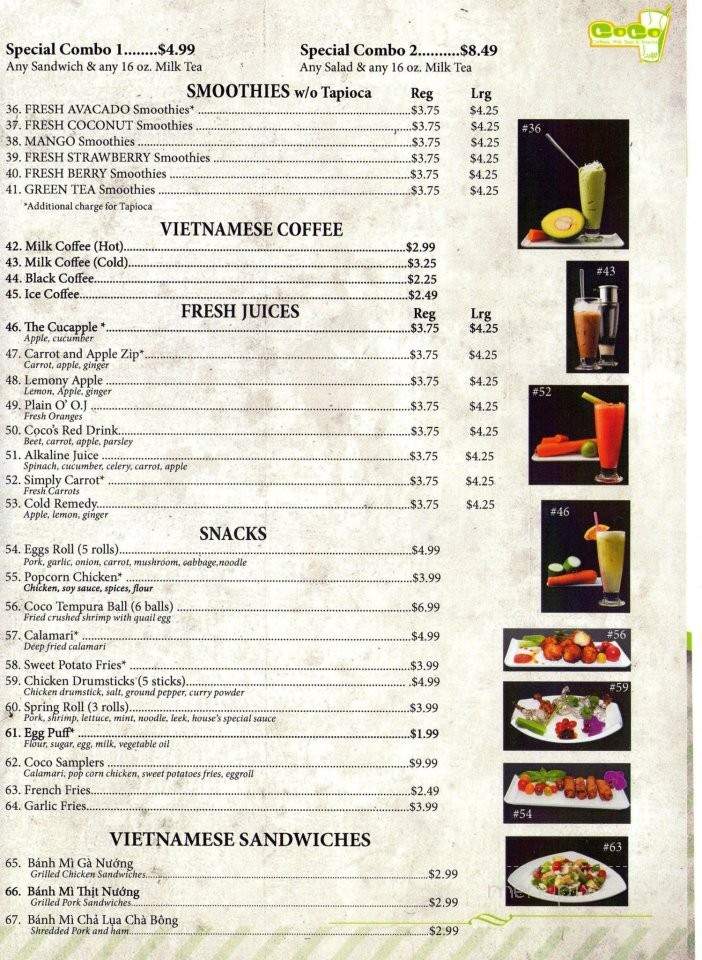 Coco Coffee Milk Tea & Snacks - San Jose, CA menu_pic