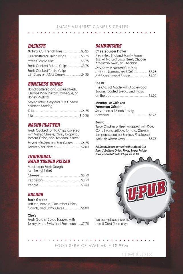 U-Pub - Amherst, MA menu_pic