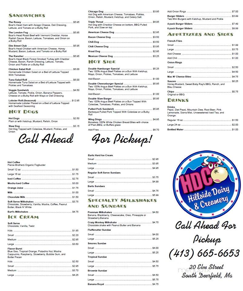 Hillside Dairy and Creamery - S Deerfield, MA menu_pic