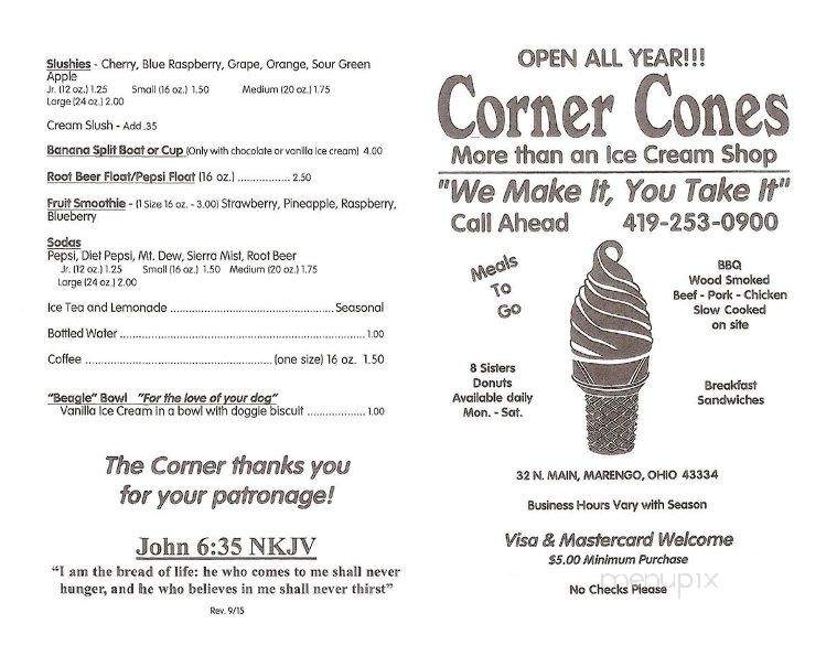 Corner Cones - Marengo, OH menu_pic