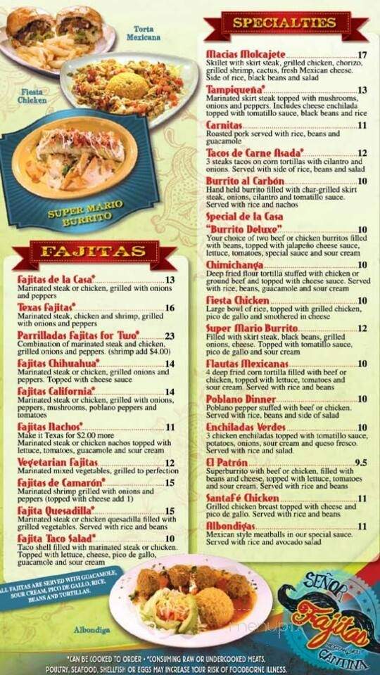 Senor Fajitas Mexican Grill & Cantina - Alpharetta, GA menu_pic