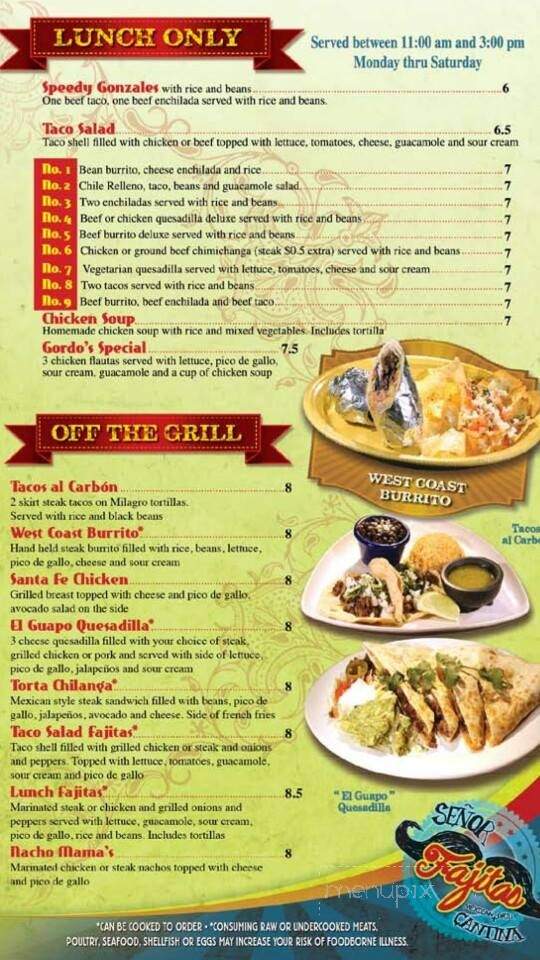 Senor Fajitas Mexican Grill & Cantina - Alpharetta, GA menu_pic