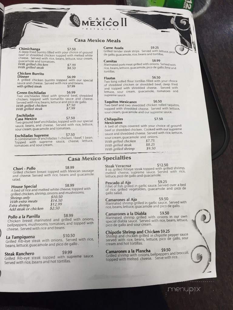 Casamexico 2 - Warner Robins, GA menu_pic