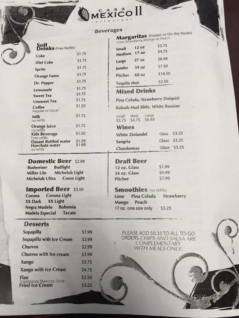 Casamexico 2 - Warner Robins, GA menu_pic