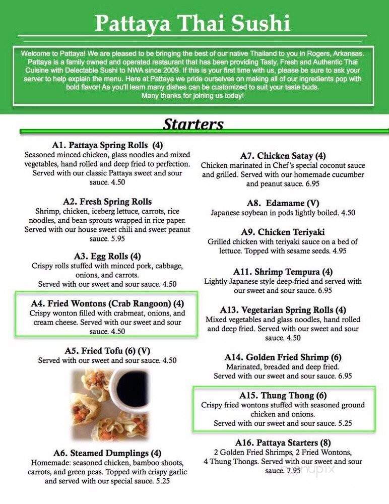 Pattaya Thai And Sushi - Rogers, AR menu_pic