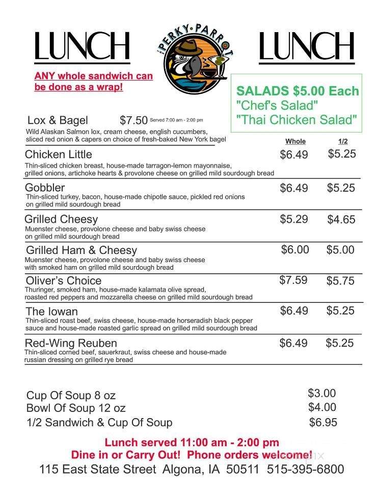 Perky Parrot - Algona, IA menu_pic