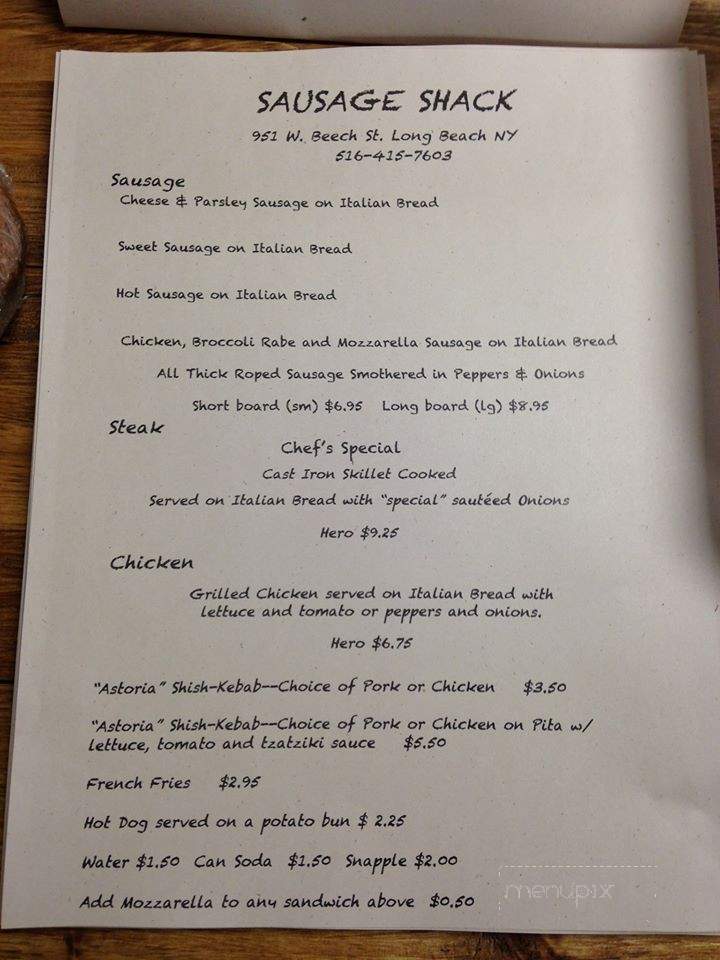 Sausage Shack - Long Beach, NY menu_pic