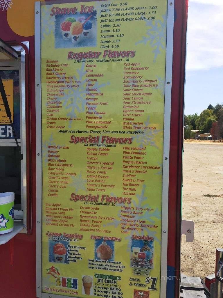 Rosie's Sno Biz - Yuba City, CA menu_pic