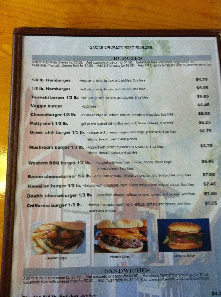 Uncle Chong Best Burger - Orland, CA menu_pic
