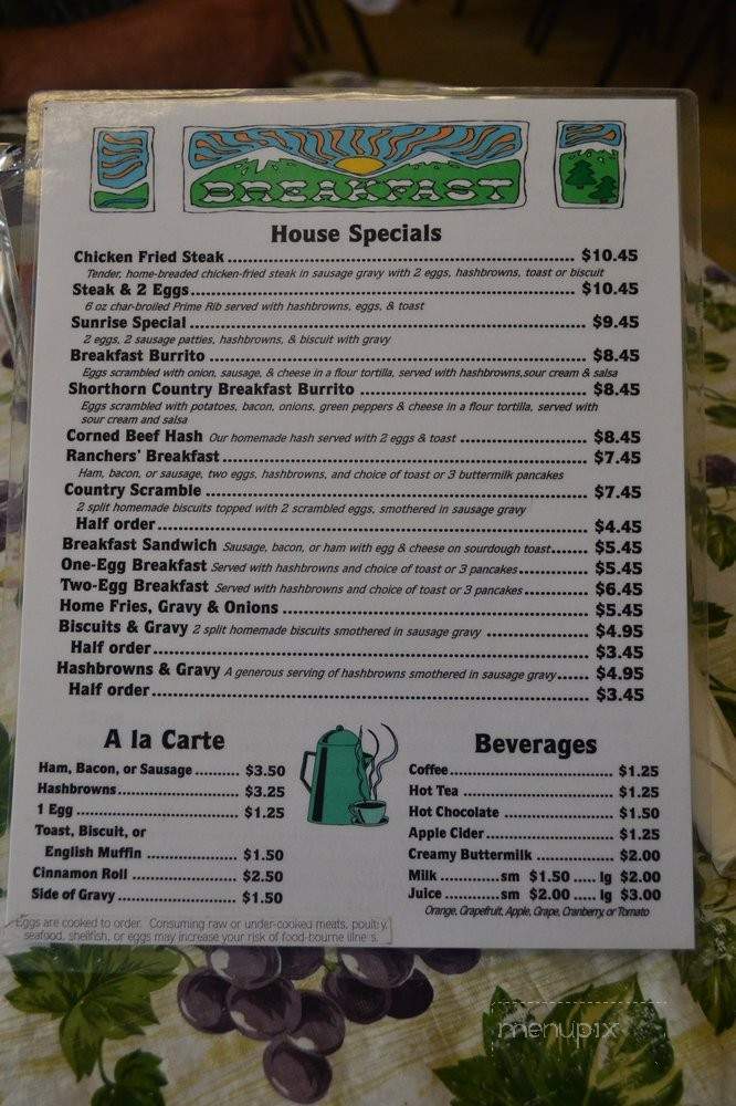 Shorthorn Bar & Grill - Richland, OR menu_pic