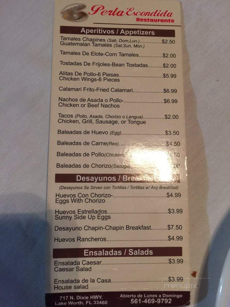 Perla Escondida - Lake Worth, FL menu_pic