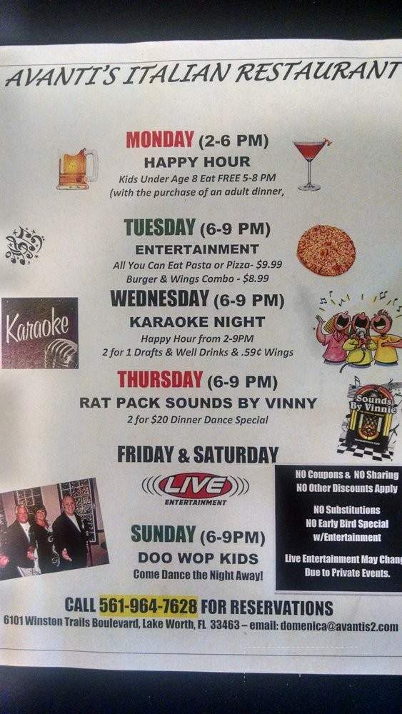 Avantis Italian Restaurant - west palm beach, FL menu_pic