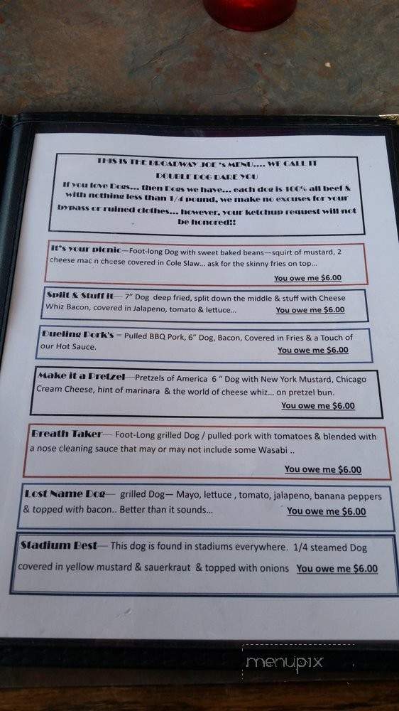 Broadway Joe's Double Dog Dare You - Monticello, IN menu_pic