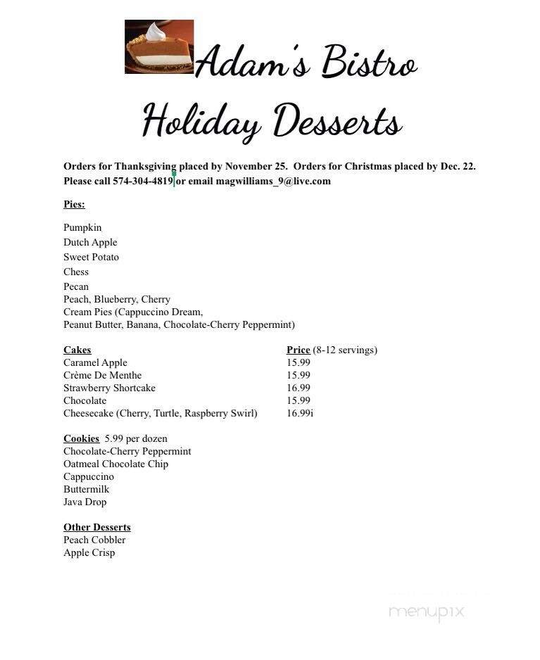 Adam's Bistro - Elkhart, IN menu_pic