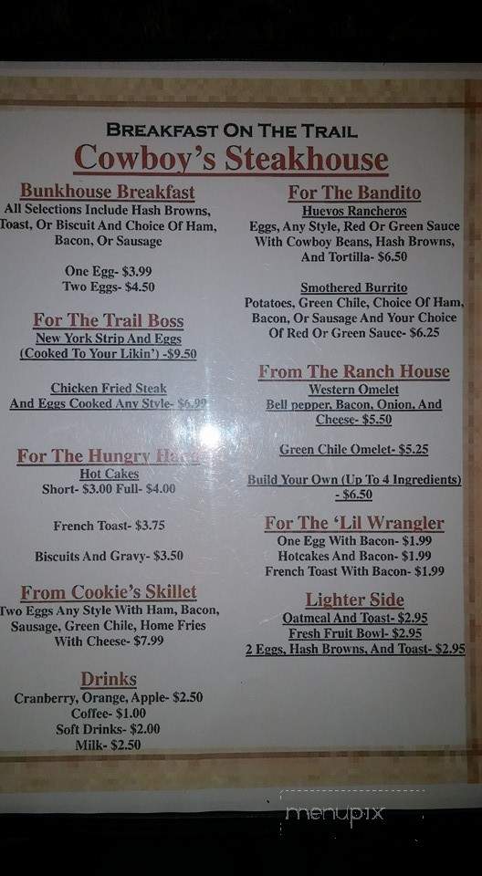 Cowboy's Steakhouse - Alamogordo, NM menu_pic
