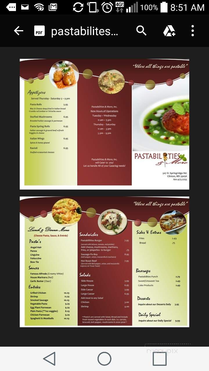 Pastabilities & More - Clinton, MS menu_pic