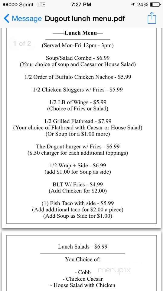 The Dugout - Manchester, NH menu_pic