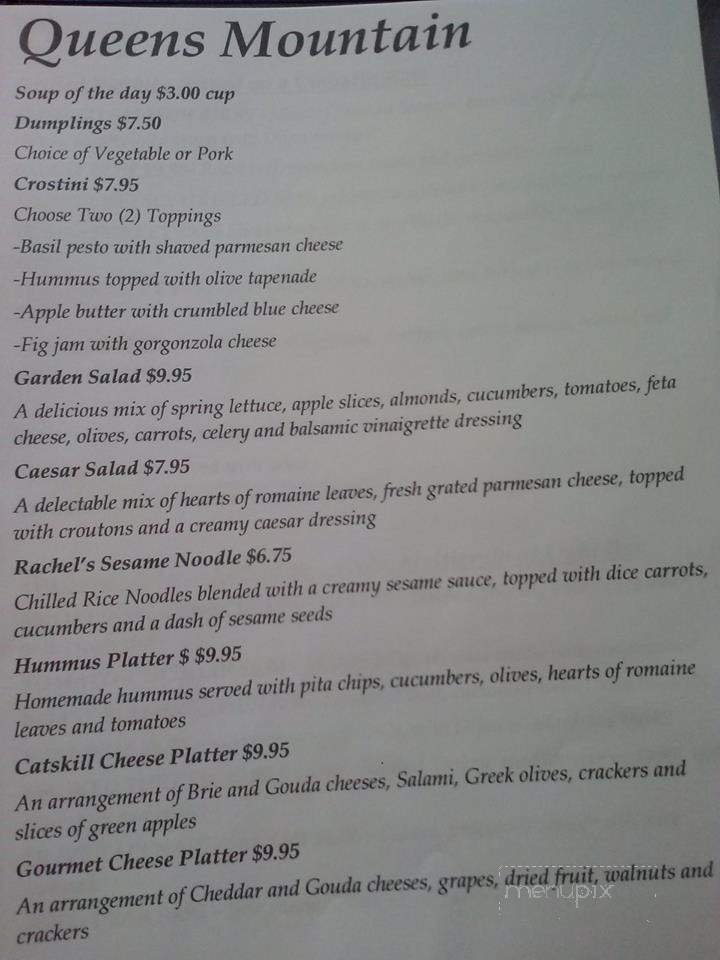 Queens Mountain Cafe - Roxbury, NY menu_pic