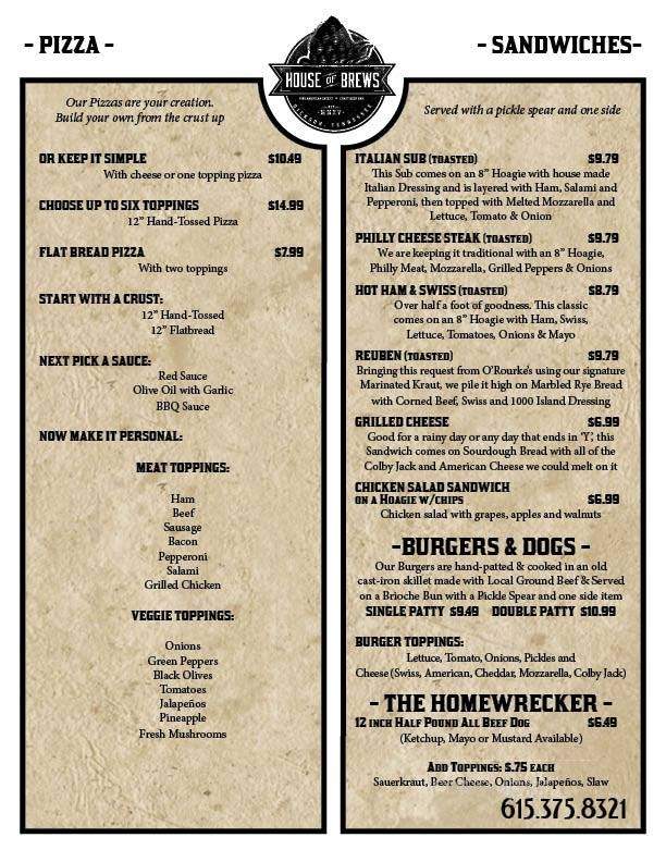 House Of Brews - Dickson, TN menu_pic