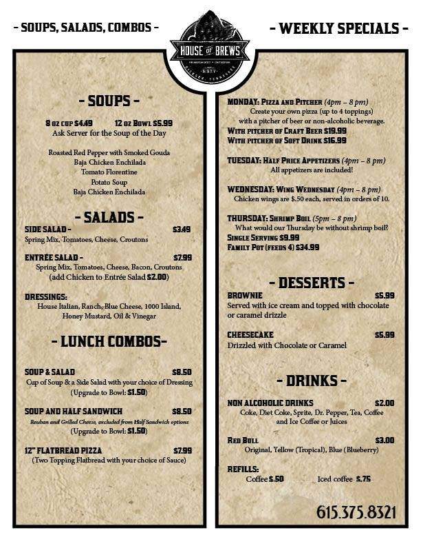 House Of Brews - Dickson, TN menu_pic