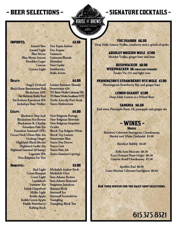 House Of Brews - Dickson, TN menu_pic