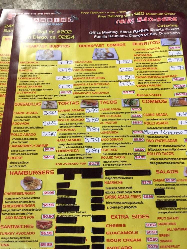 Bambino Restaurant - San Diego, CA menu_pic
