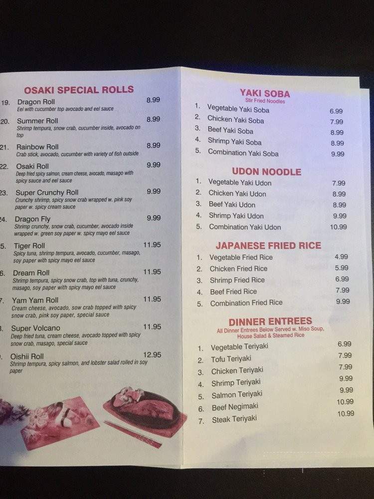Osaki Steak and Sushi House - Dodge City, KS menu_pic