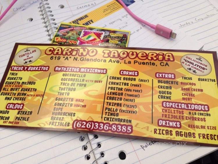 Carino Taqueria - La Puente, CA menu_pic