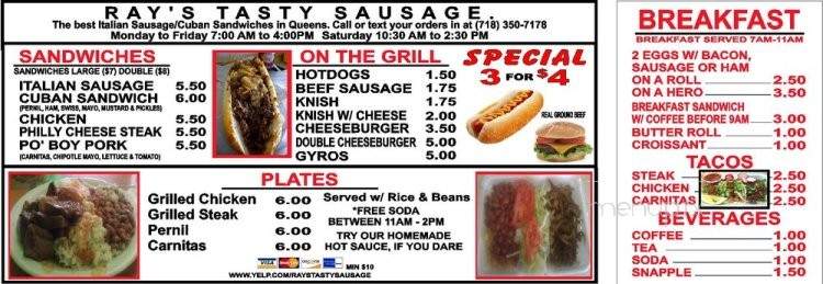 Ray's Tasty Sausage - Long Island City, NY menu_pic