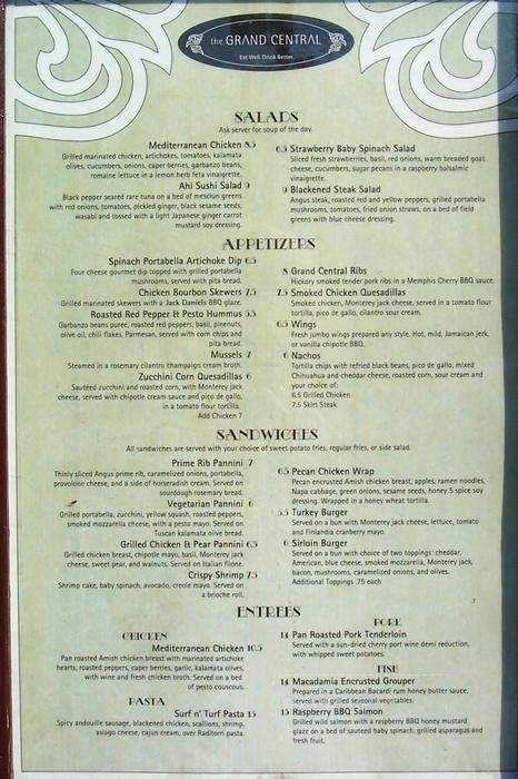 Grand Central Station Bar and Grill - Chicago, IL menu_pic