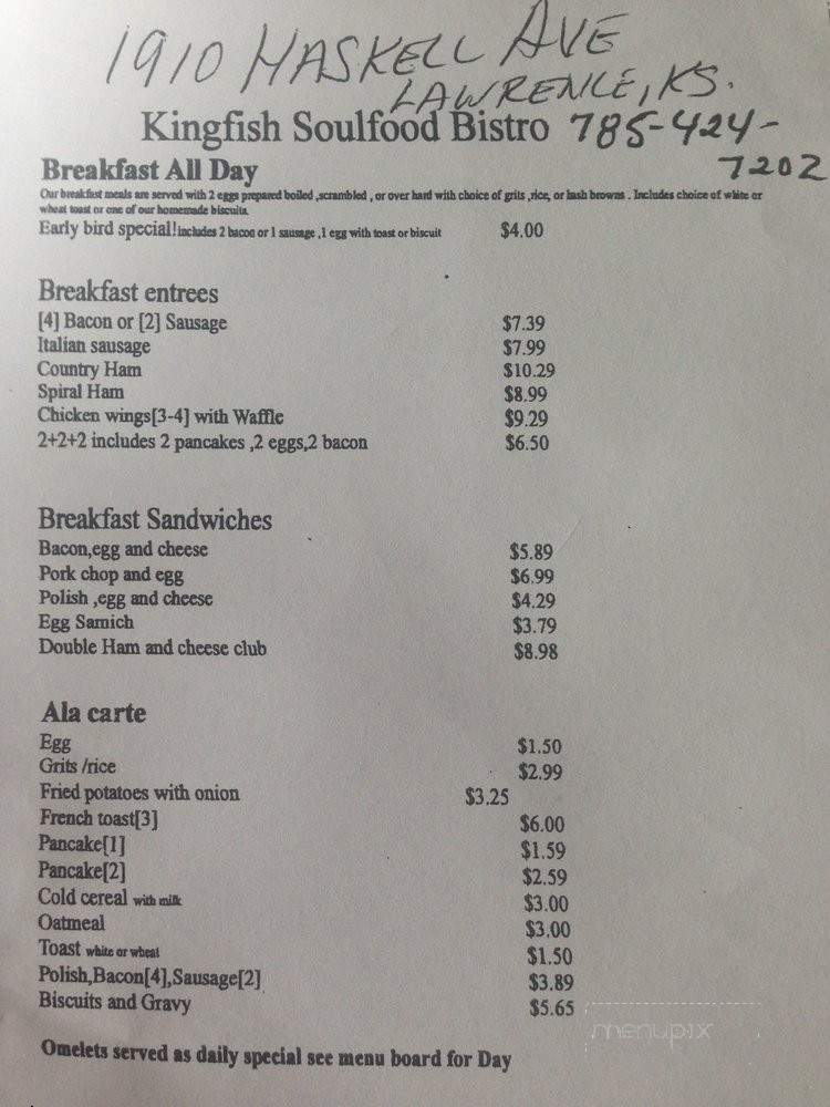 Kingfish Soulfood Bistro - Lawrence, KS menu_pic