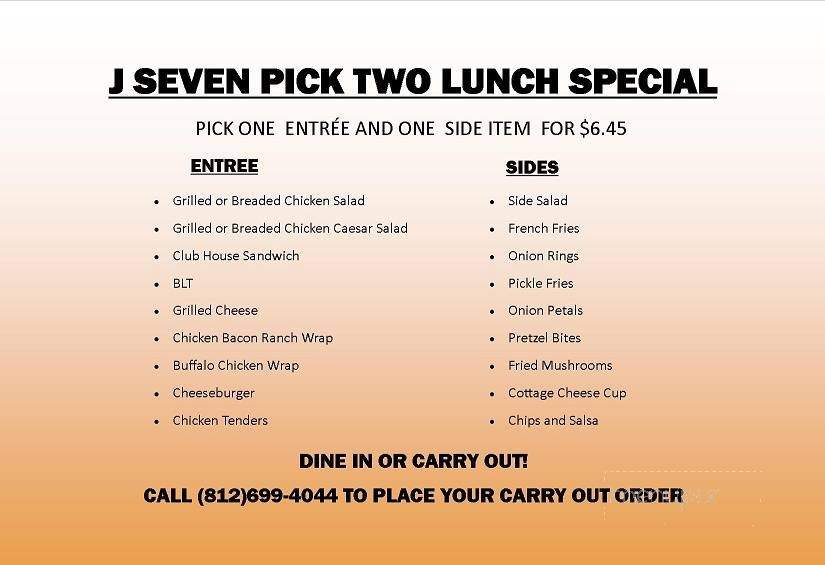 J Seven Sports Grille - Linton, IN menu_pic