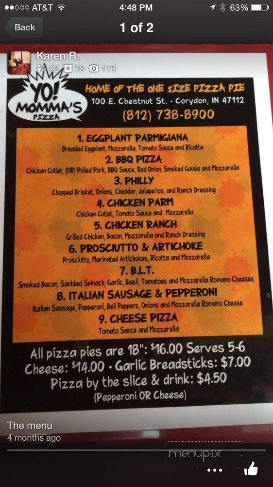 Yo! Mama's Pizza - Corydon, IN menu_pic