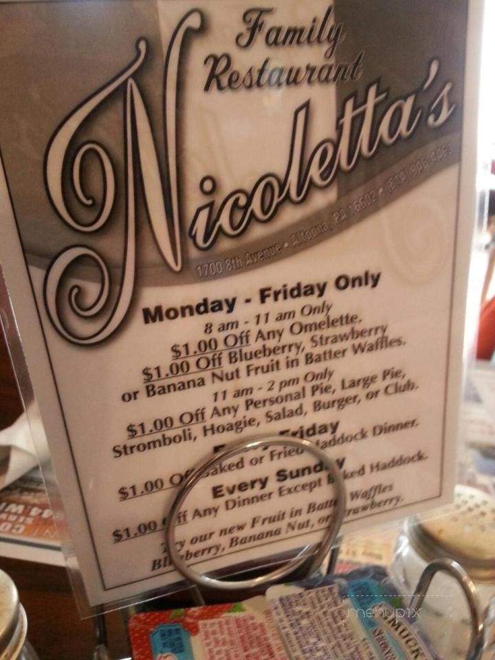 Nicoletta's Italian Restaurant - Altoona, PA menu_pic