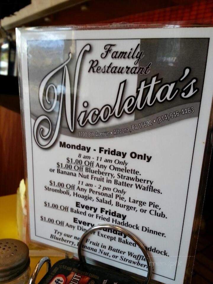 Nicoletta's Italian Restaurant - Altoona, PA menu_pic