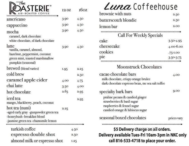 Luna Coffehouse - North Kansas City, MO menu_pic