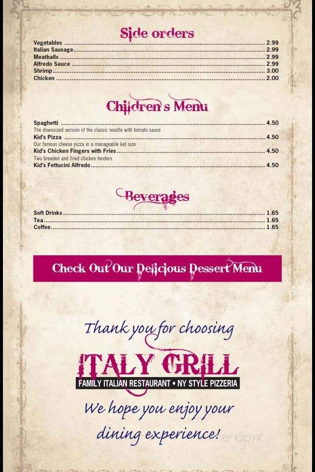 Italy Grill - Lenoir, NC menu_pic