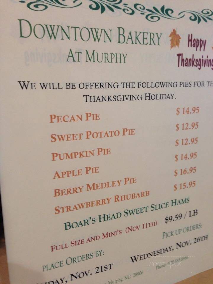 Online Menu of Downtown Bakery, Murphy, NC
