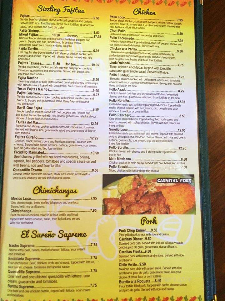 El Sureno Mexican Restaurant - Tryon, NC menu_pic