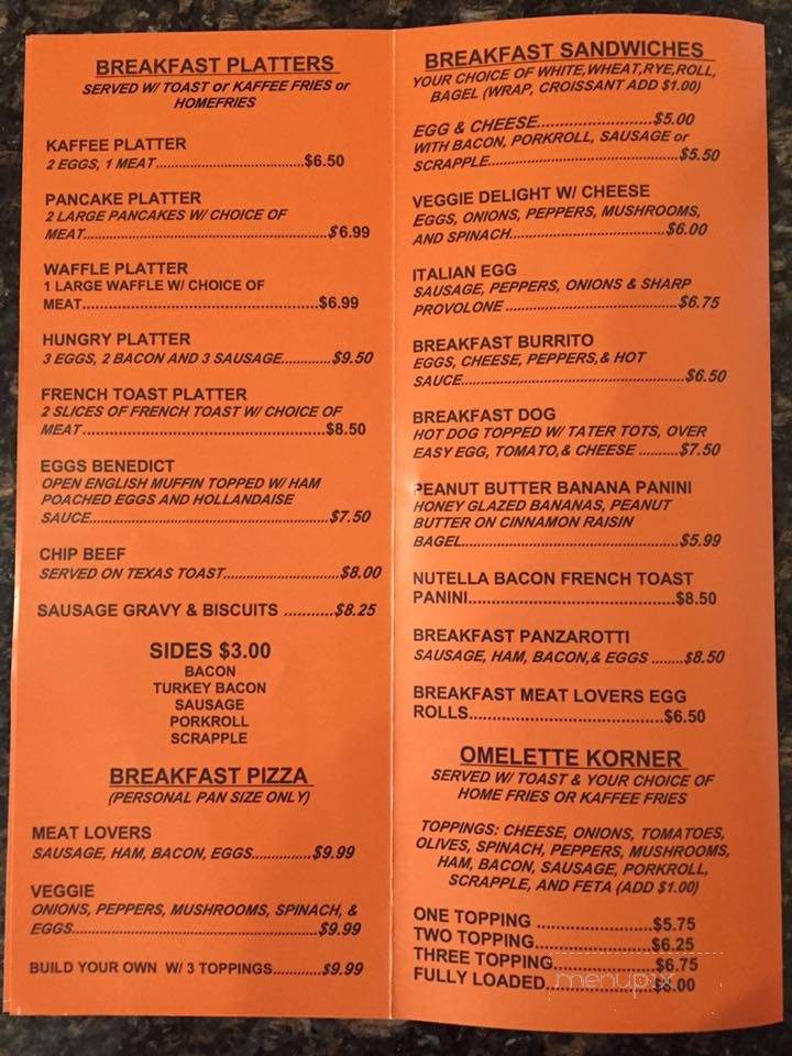 The Kaffee Korner - Barrington, NJ menu_pic