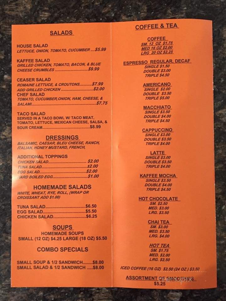 The Kaffee Korner - Barrington, NJ menu_pic