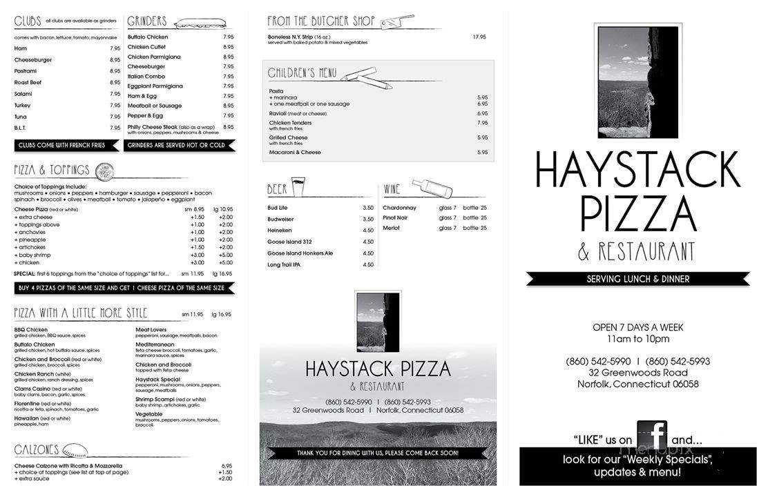 Haystack Pizza & Restaurant - Norfolk, CT menu_pic