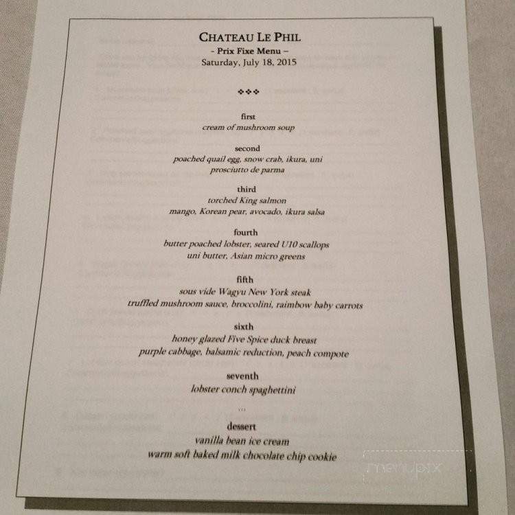 Chateau Le Phil - Monterey Park, CA menu_pic