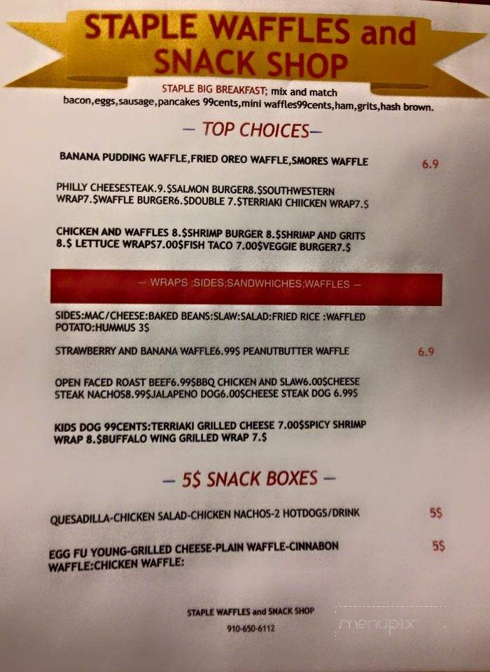 Staple Waffles and Snack Shop - Jacksonville, NC menu_pic