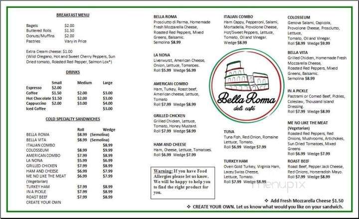 Bella Roma Deli & Cafe - Tarrytown, NY menu_pic