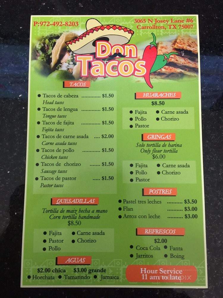 Don Tacos - Carrollton, TX menu_pic