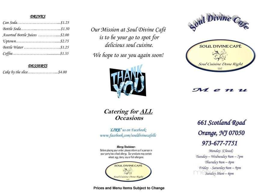 Soul Divine Cafe - Orange, NJ menu_pic