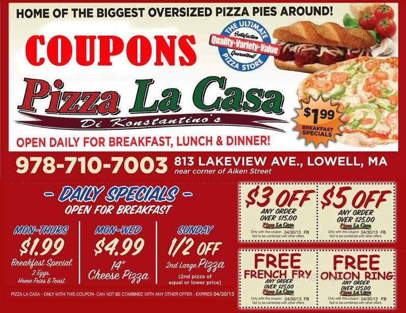 Pizza La Casa Di Konstantino's - Lowell, MA menu_pic