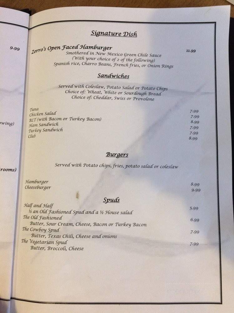 Zorro's Hideaway Food Train - Calvert, TX menu_pic