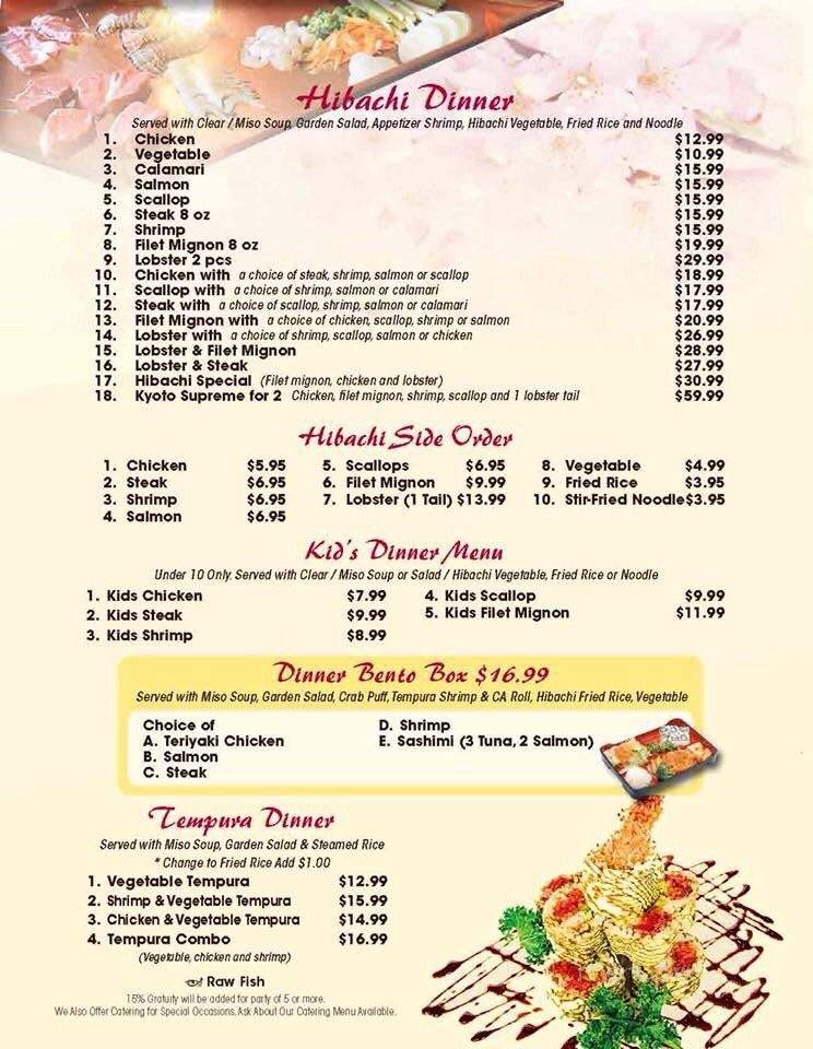 Kyoto Steakhouse & Sushi Bar - Raceland, LA menu_pic